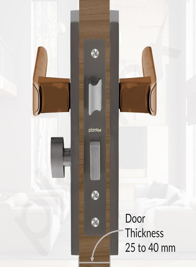 Plantex Heavy-Duty Door Lock Set - Main Door Lock Handle Set/ 6-Lever Lock Mechanism with 3 Years of Warranty/Mortise Lock with 3 Keys, Brass Lockbody & Cylinder (8112 - Satin Black & PVD Choco) - Image 5